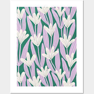 Minimalist magnolias - Teal and lavender Posters and Art